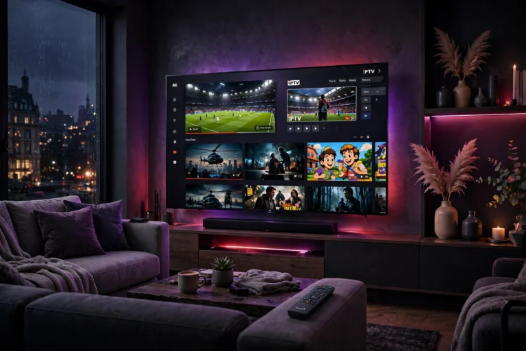 Buy IPTV UK guide - premium IPTV subscription on a 4K TV in a UK living room